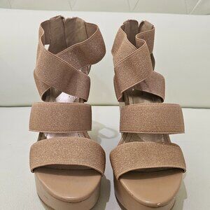 BCBGeneration Tan Crisscross Strappy Wedge Sandals – Size 7.5 – Lightly Worn